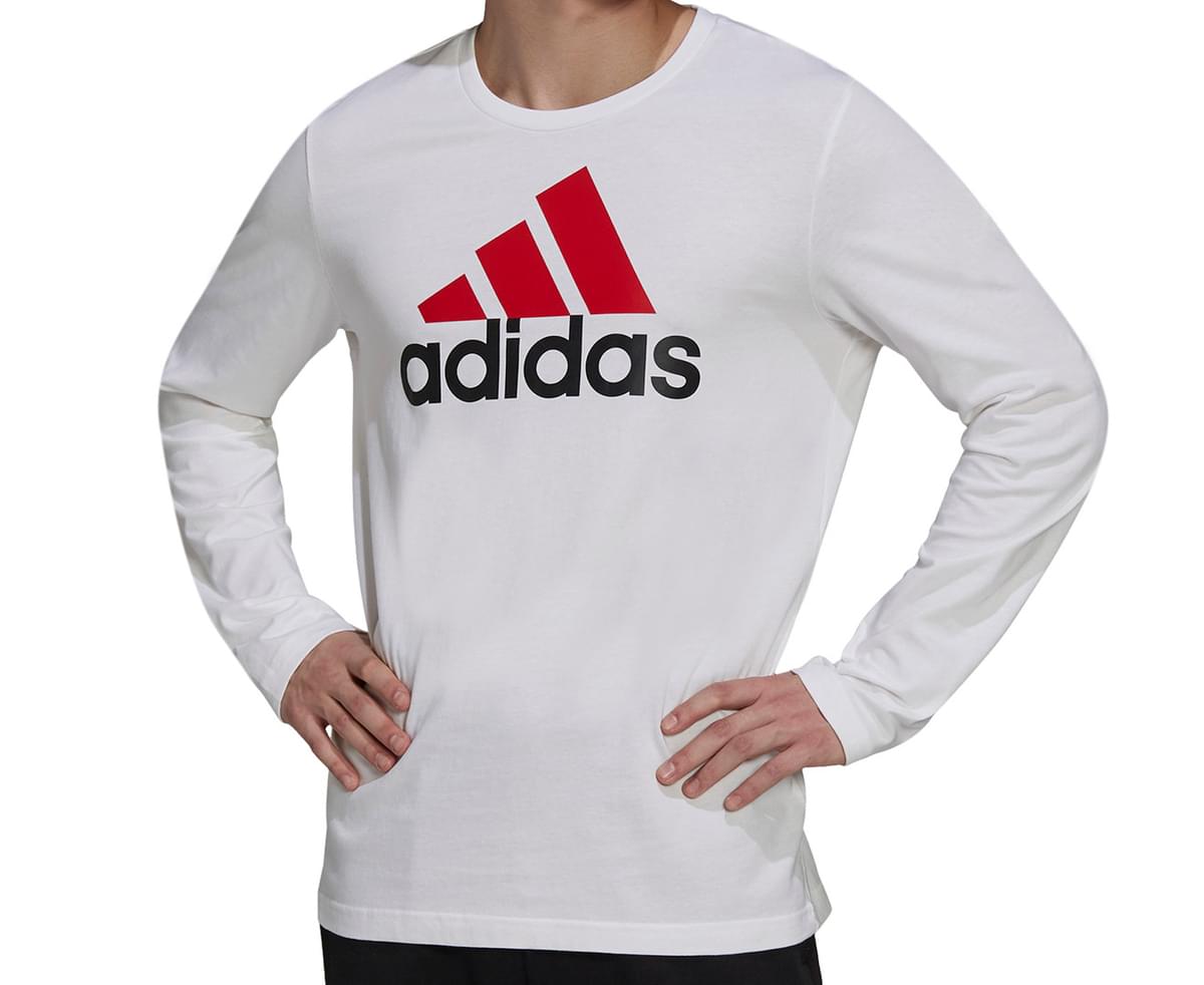 storeadid sale | Online Sales Adidas Men's Essentials Long Sleeve Tee /  T-Shirt / Tshirt - White/Scarlet/Black glamor model